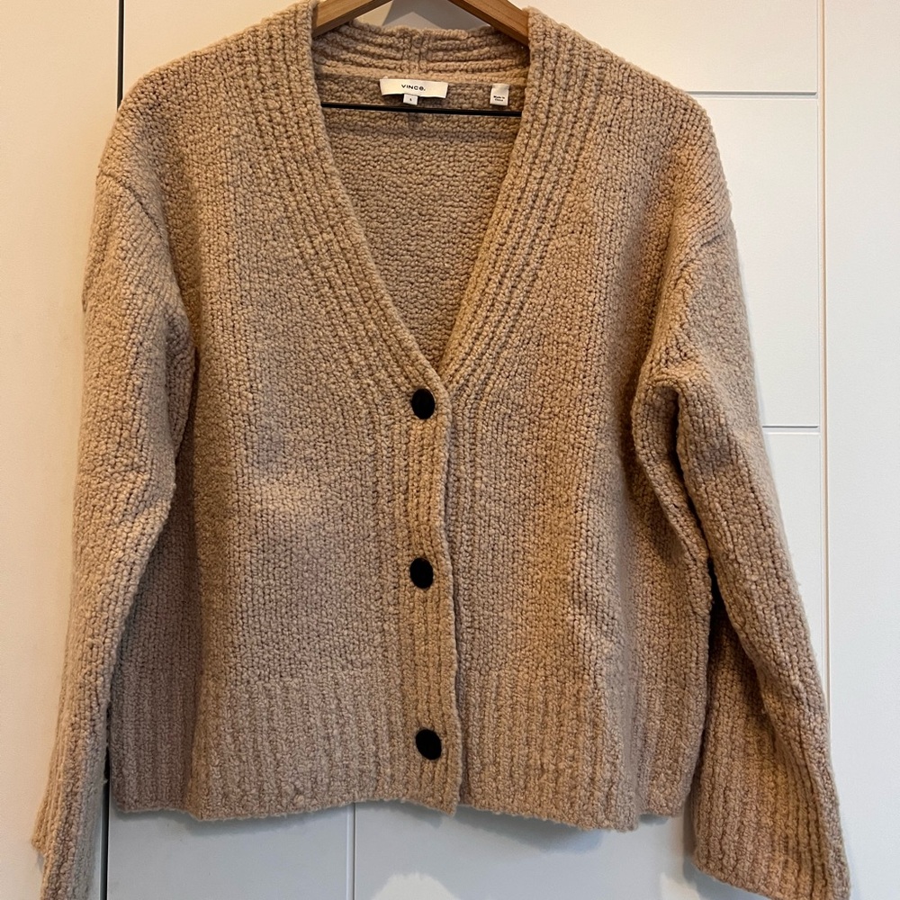 Vince Tan Cardigan Sweater with Textured Knit